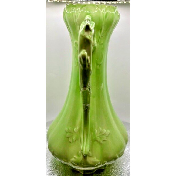 Victorian Style GREEN Ornate Ceramic Pitcher with Wash Basin Hand Painted - Picture 3 of 11